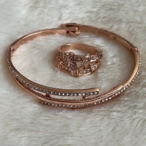 Rose gold bracelet and ring set 18KGF